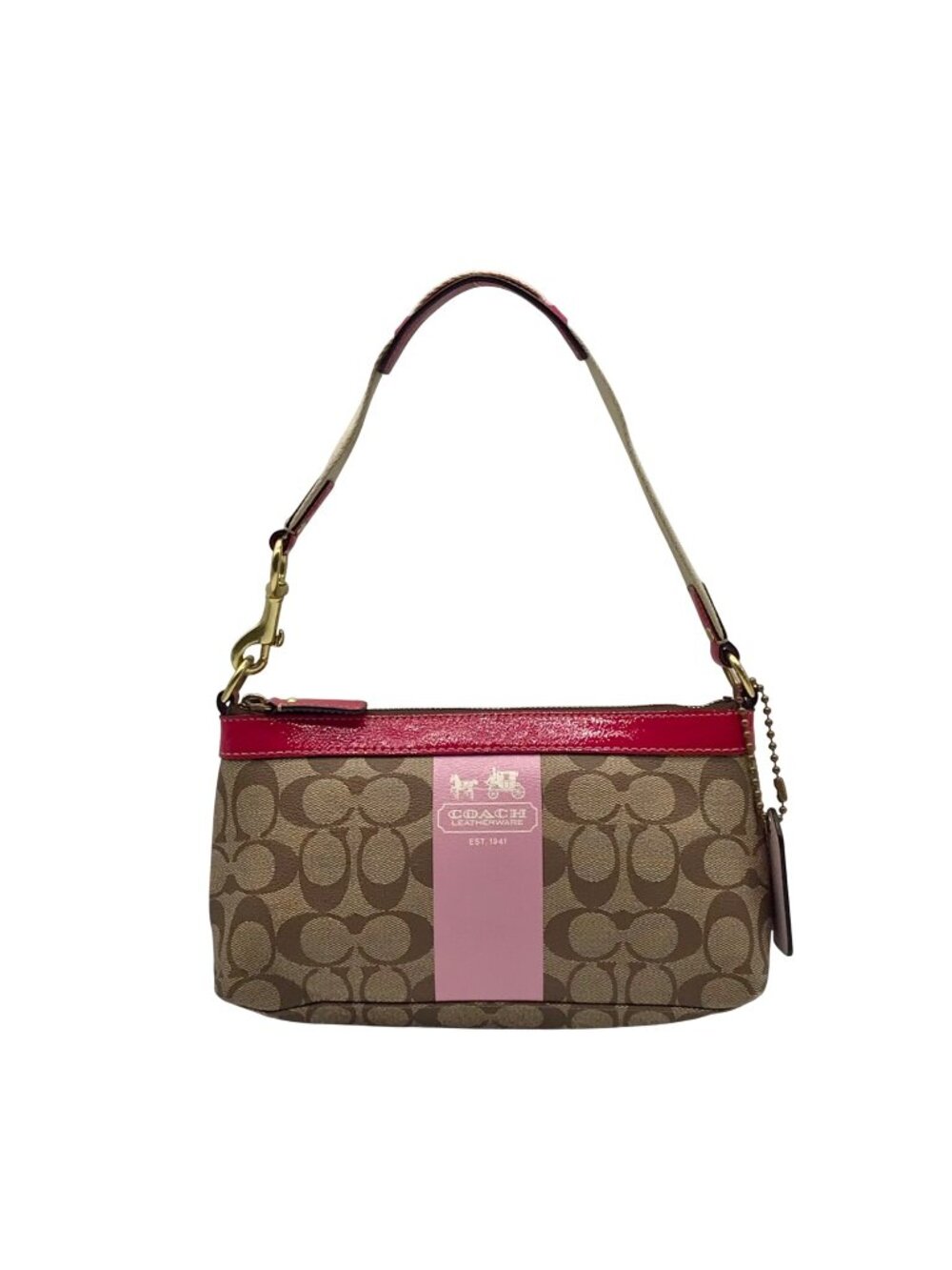 Vintage Tan & Pink Heritage Coach Stripe Shoulder Bag 11562